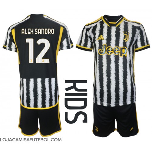 Camisa de Futebol Juventus Alex Sandro #12 Equipamento Principal Infantil 2023-24 Manga Curta (+ Calças curtas)